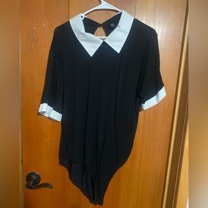 Black bodysuit with white collar